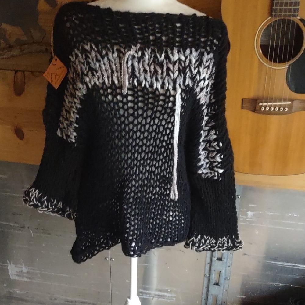 Dramatic Handknit Black Sweater